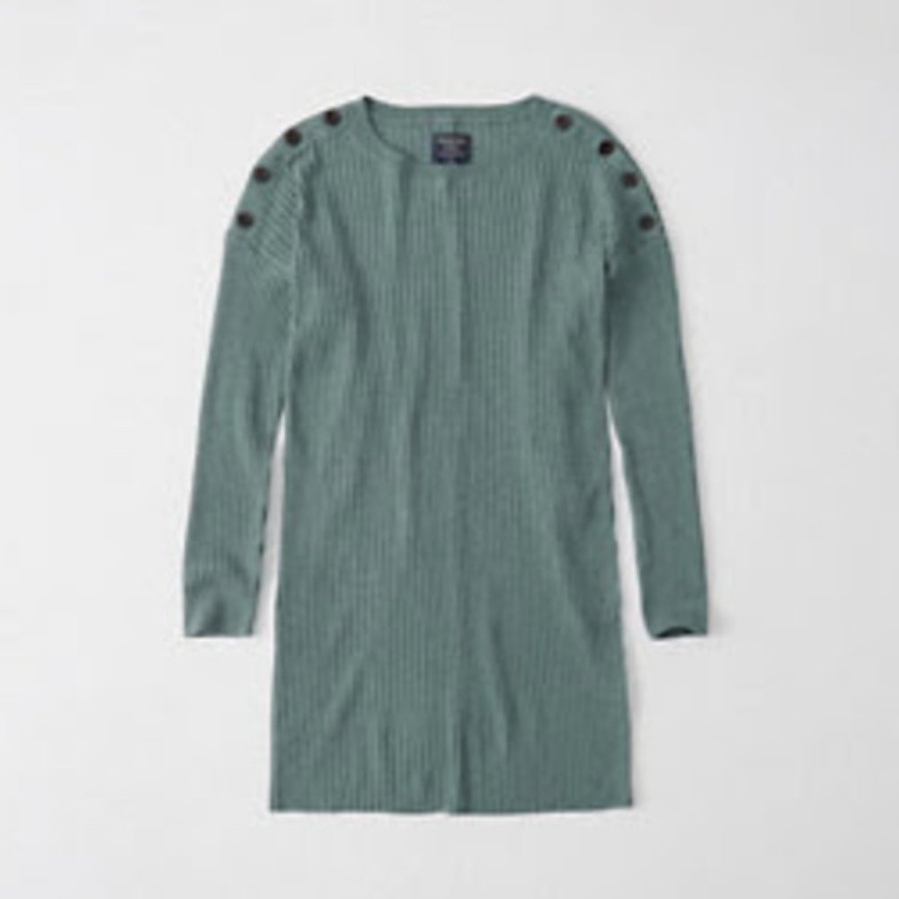 NWT $68 Abercrombie & Fitch Button Shoulder Sweater Dress in Blue - SP!